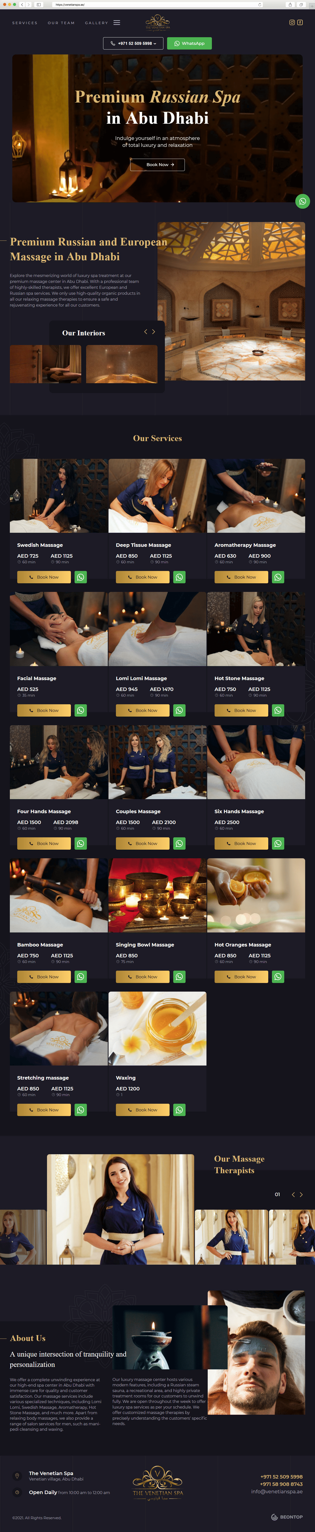 Дизайн главной страницы массажного салона venetianspa.ae