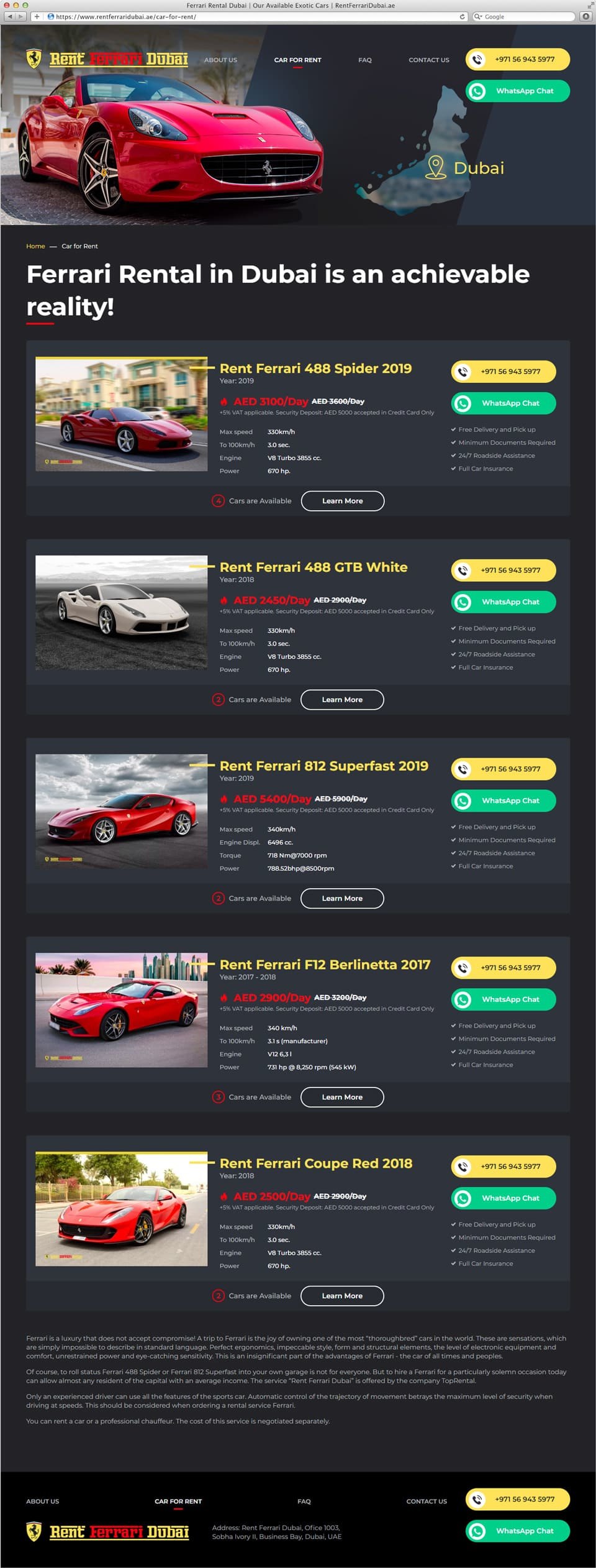 Создание и продвижение сайта www.rentferraridubai.ae в Дубае 3