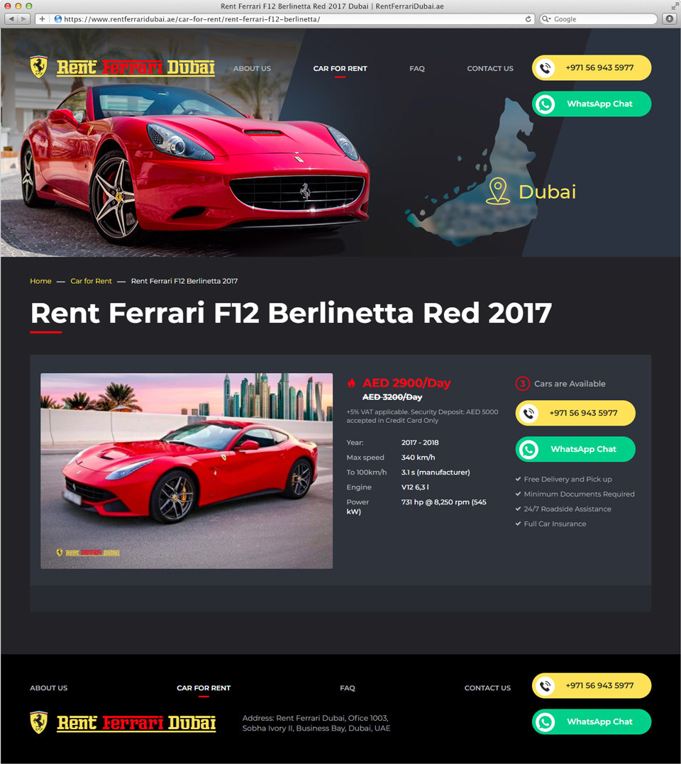 Создание и продвижение сайта www.rentferraridubai.ae в Дубае 4
