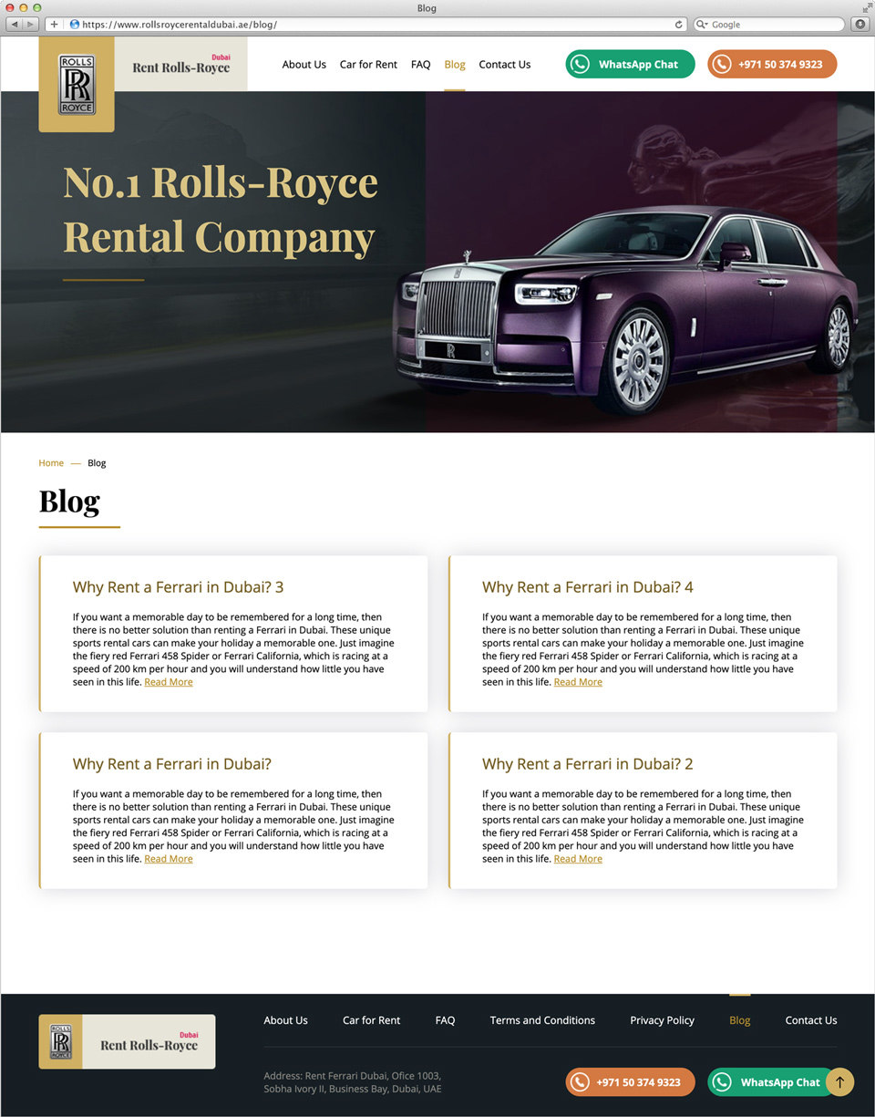 Создание и раскрутка сайта www.rollsroycerentaldubai.ae в Дубае 3