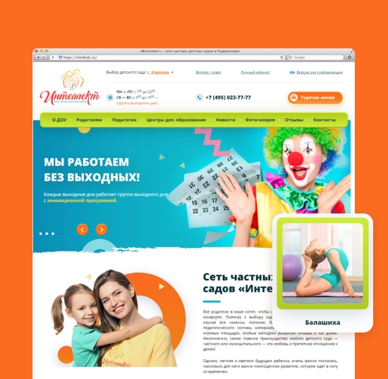 Создание и продвижение сайта сети частных детских садов Интеллект