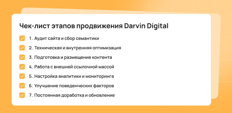 Чек-лист этапов продвижения Darvin Digital